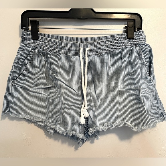 Aerie Pinstriped Blue and White Cotton Shorts - Picture 1 of 8